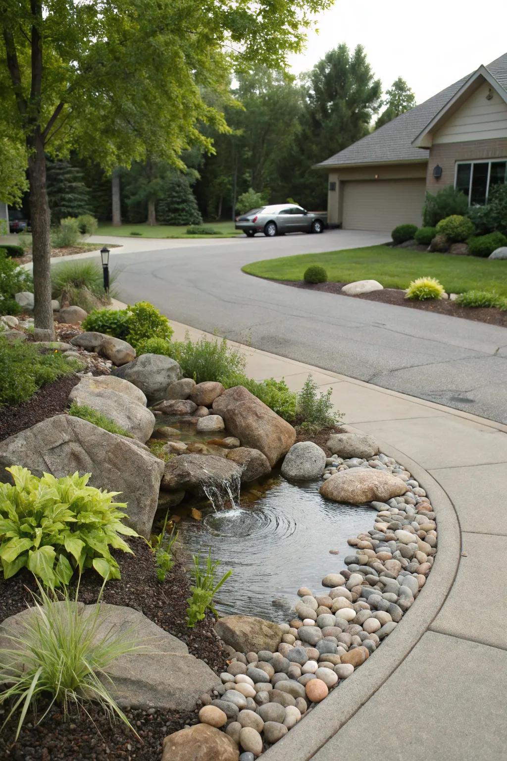 A relaxing water feature enhancing the driveway ambiance.