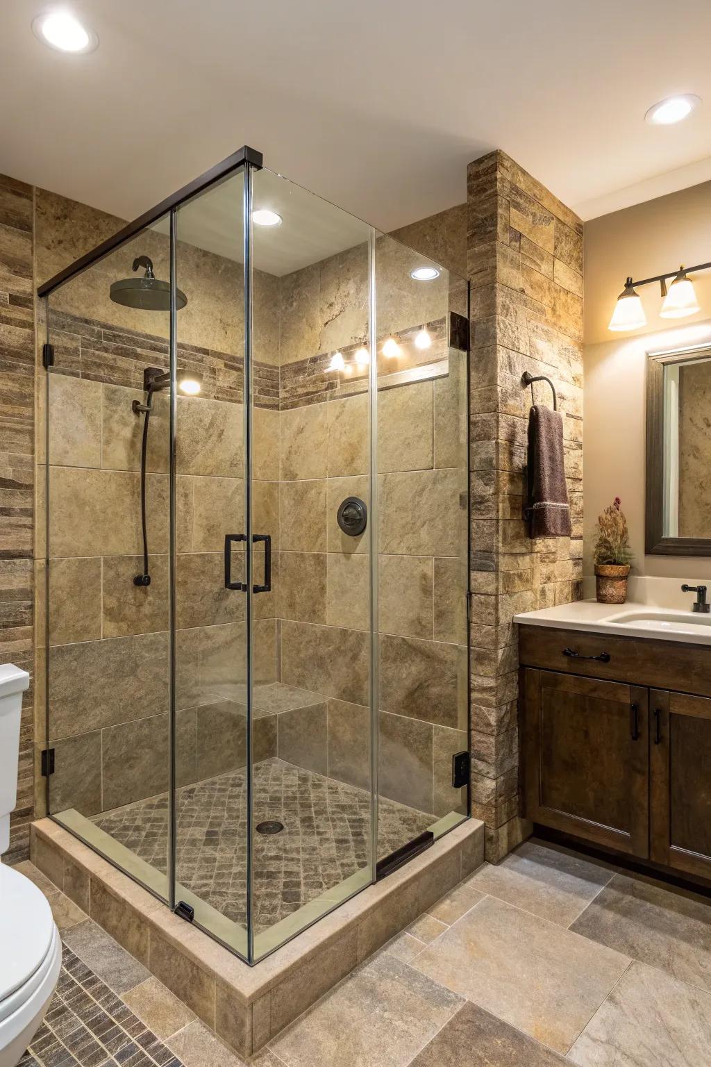 Genuine stone bricks bring earthy elegance to your shower.