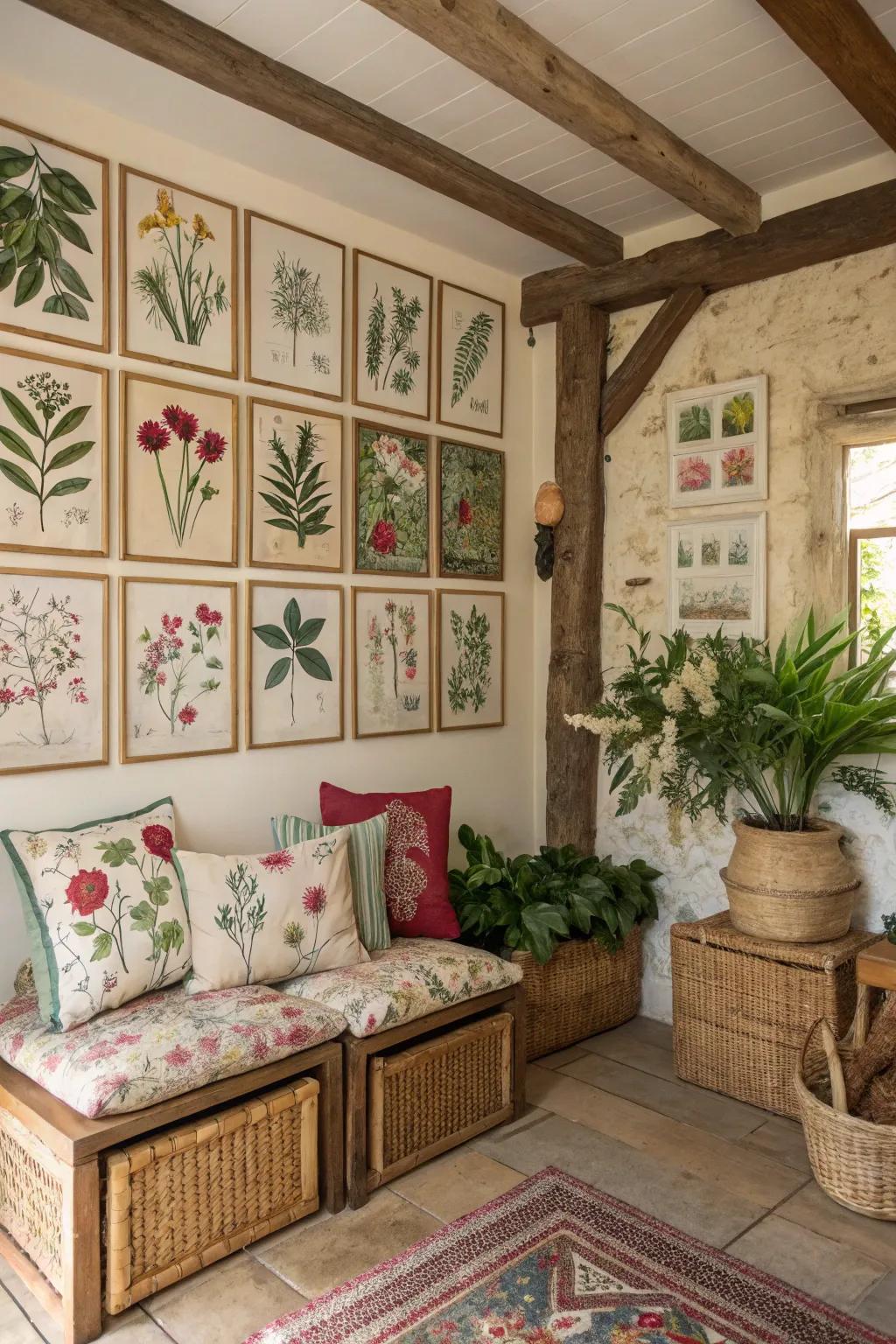 A room celebrating nature through vibrant arboreal prints.