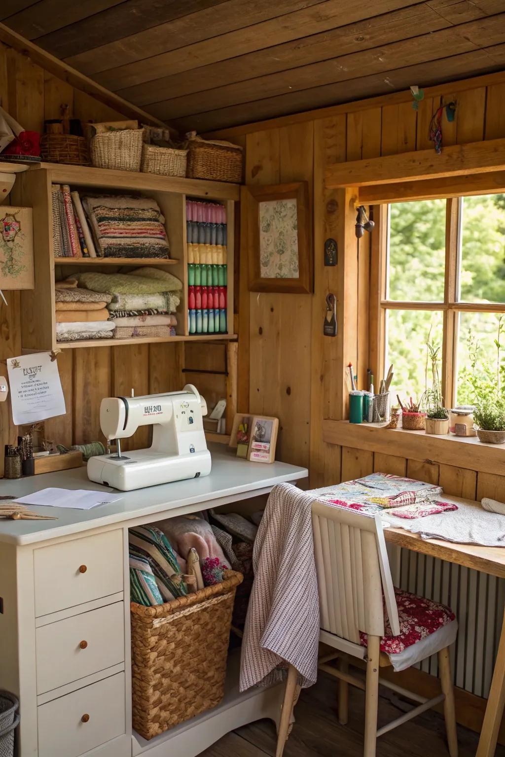 A chic sewing area for crafting enthusiasts.