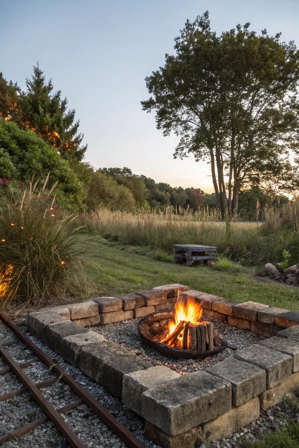 Railroad wood offers a robust and countryside foundation for your fire pit.