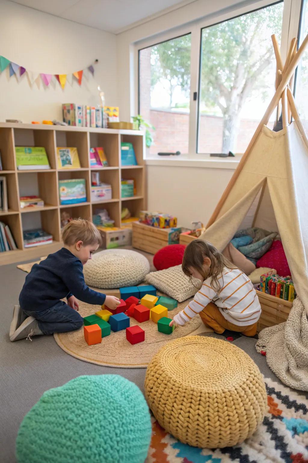 A touch area invites mindful exploration and play.