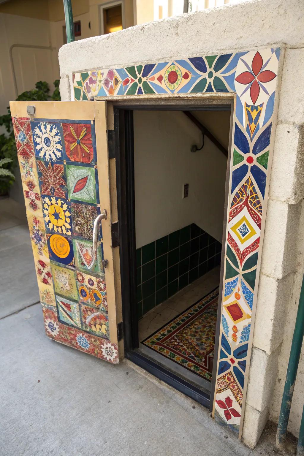 A tile design turns an access panel into an artistic statement.