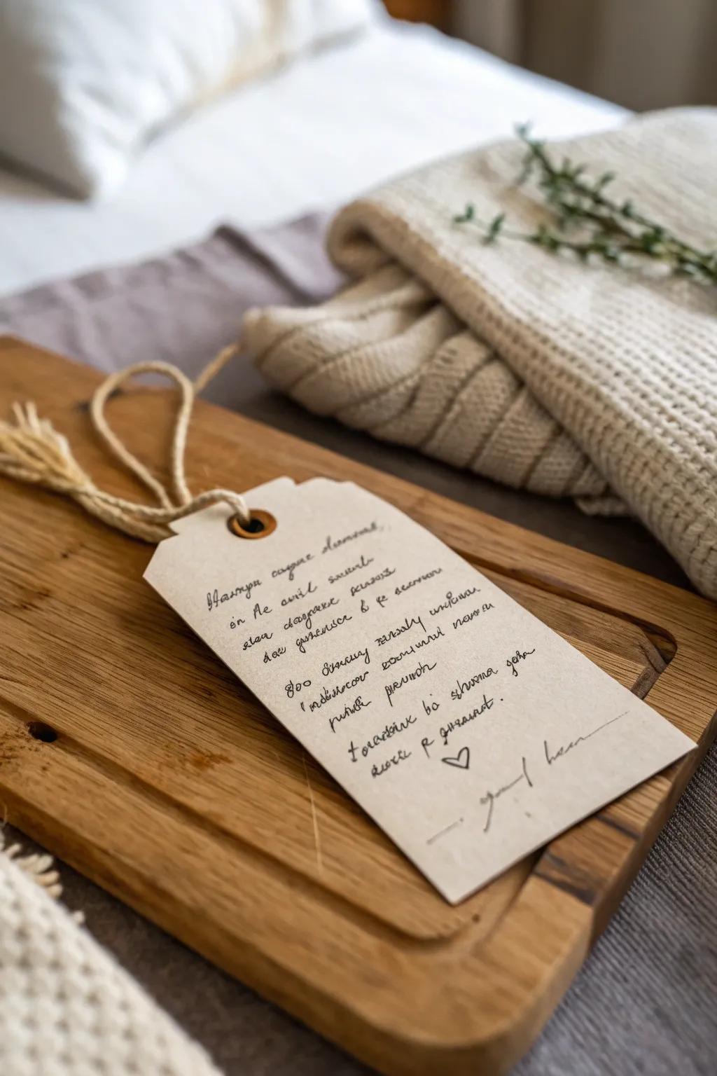 A price label featuring a handwritten note that adds a personal touch.