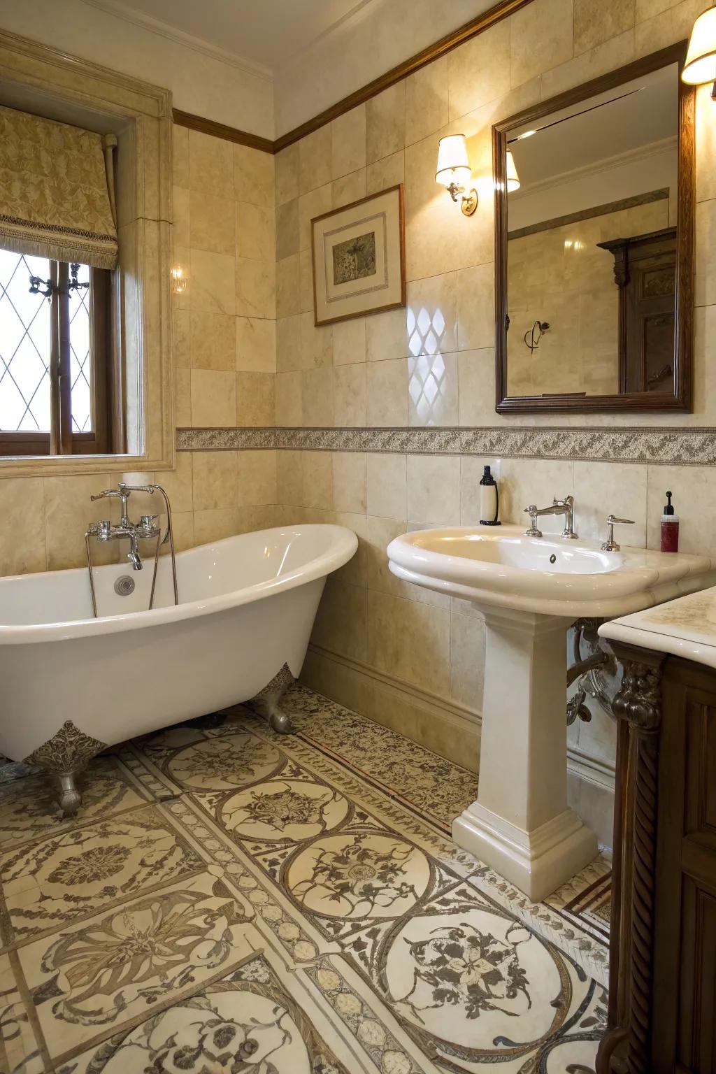 Vintage charm and ivory pearl create a timeless space.