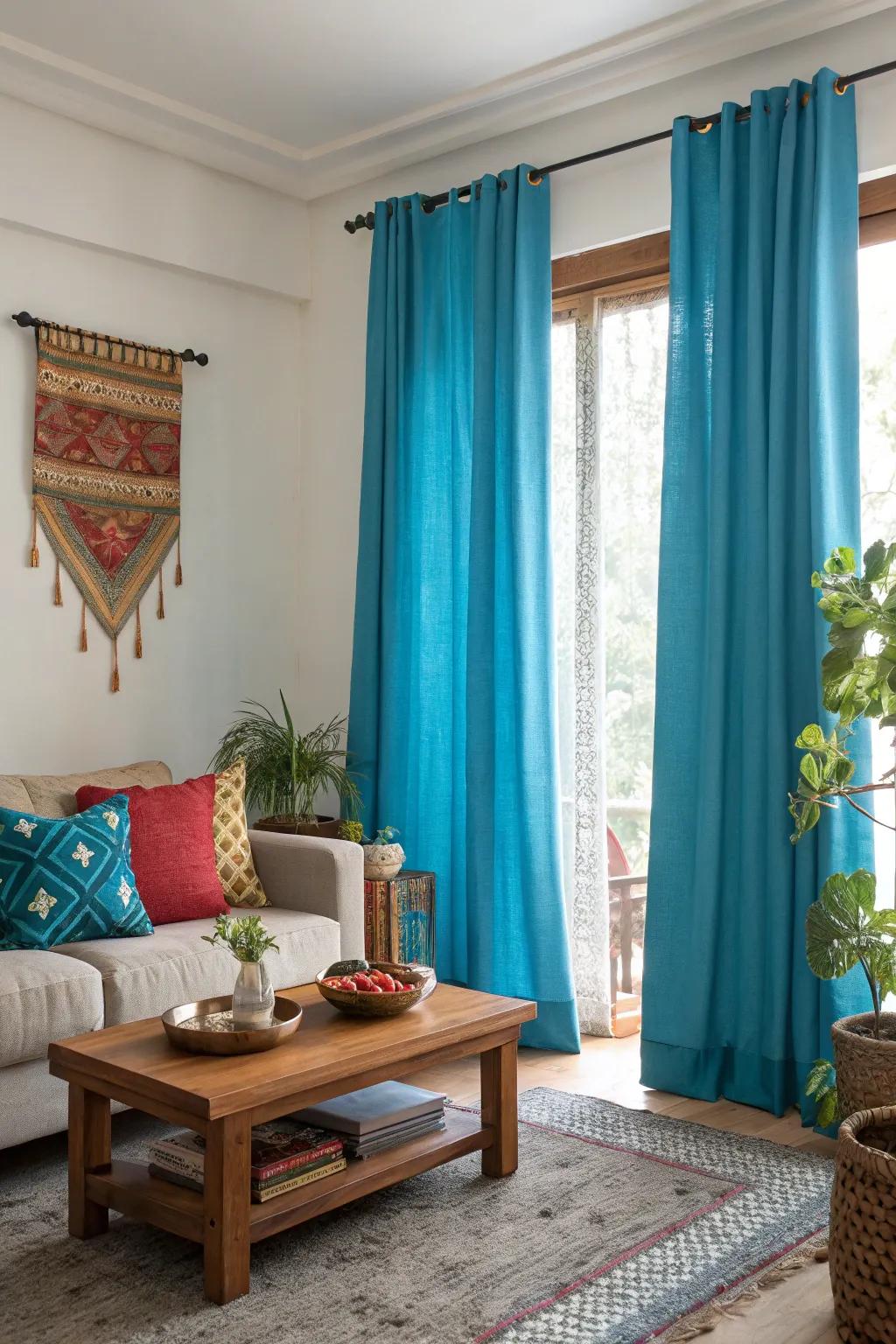 Colorful curtains inject vibrancy into your space.