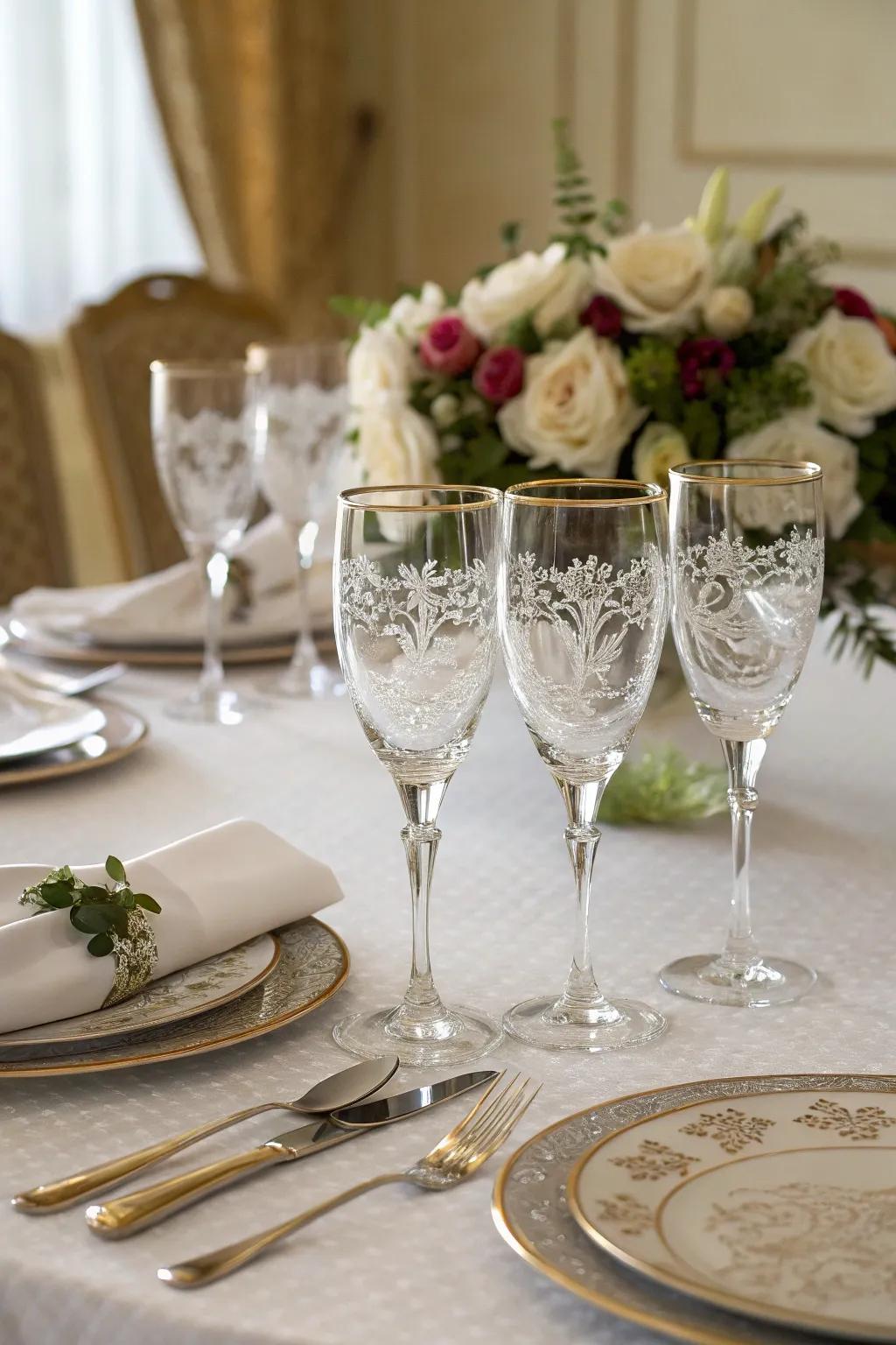 Inscribed crystalware imparts elegance to any gathering.