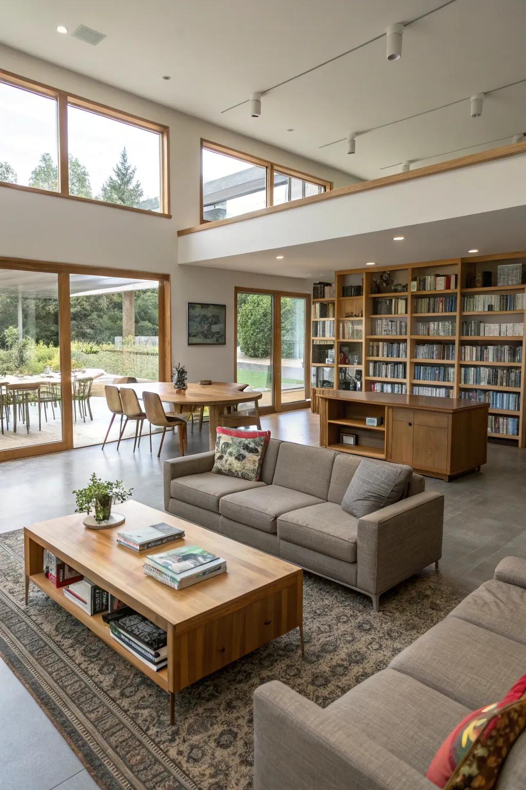 An open concept offers versatility in a retreat.