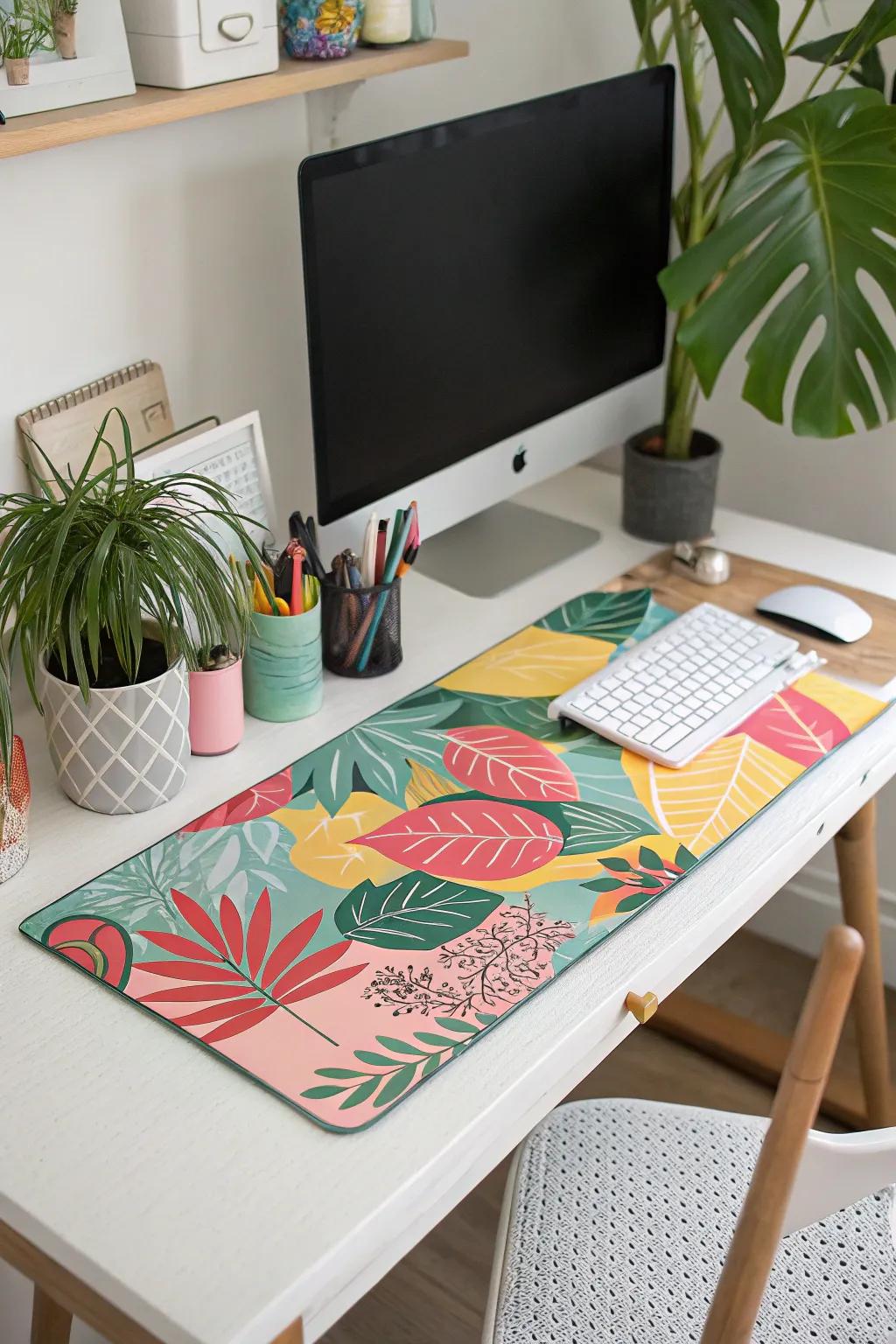 A desktop mat uniting the desk decor with an infusion of color.