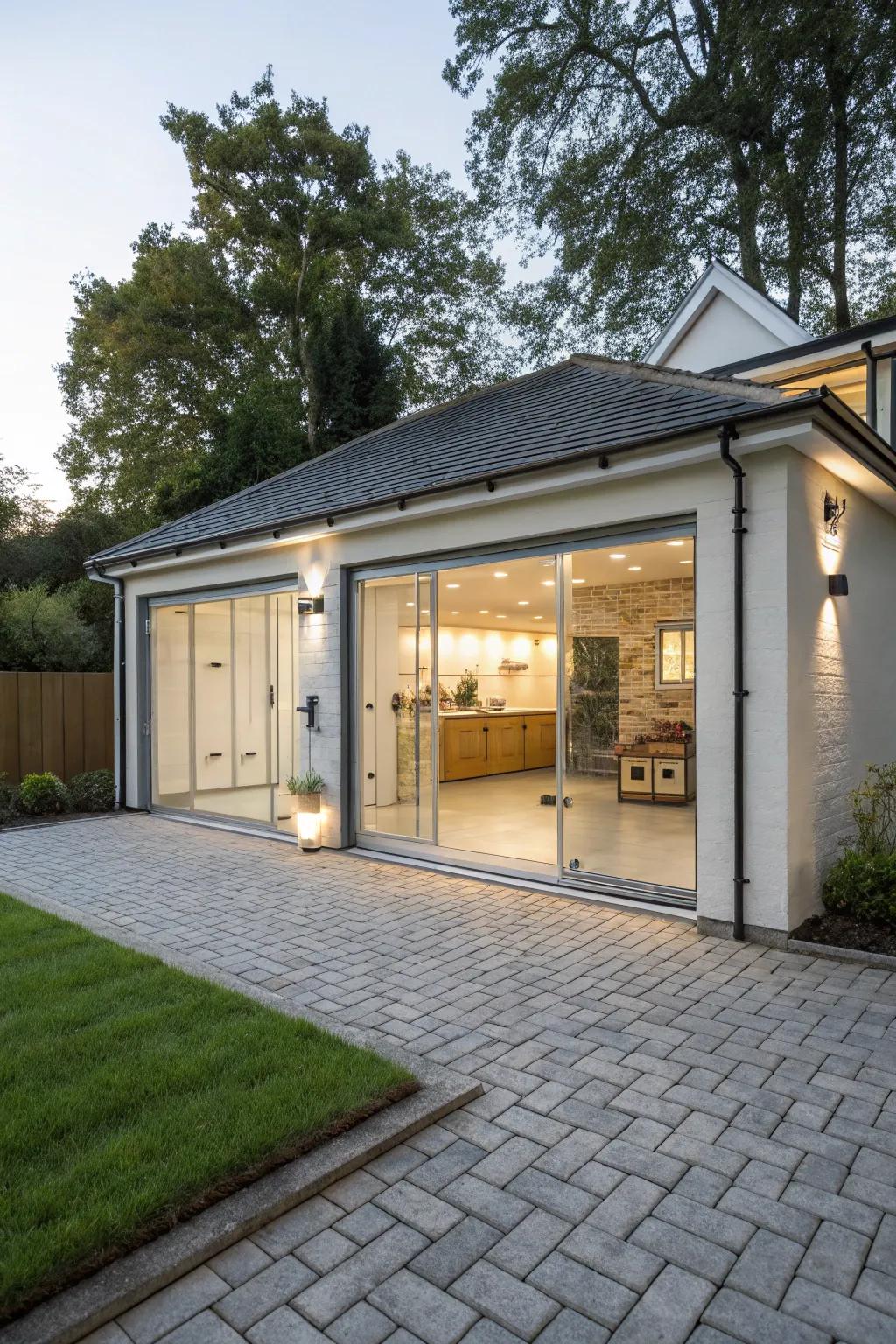 An open-air garage that seamlessly connects with the outdoors.