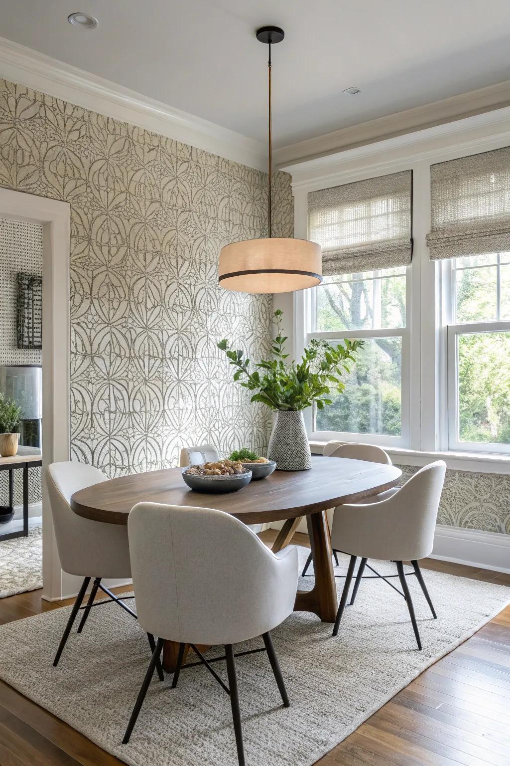 Wall finishes that add dimension and a touch of flair to the dining room.