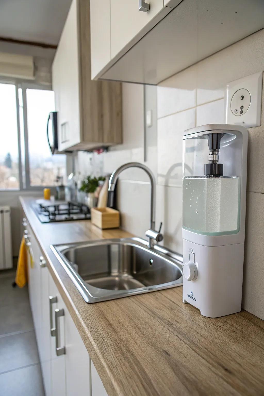 Wall-affixed dispensers conserve space and declutter.