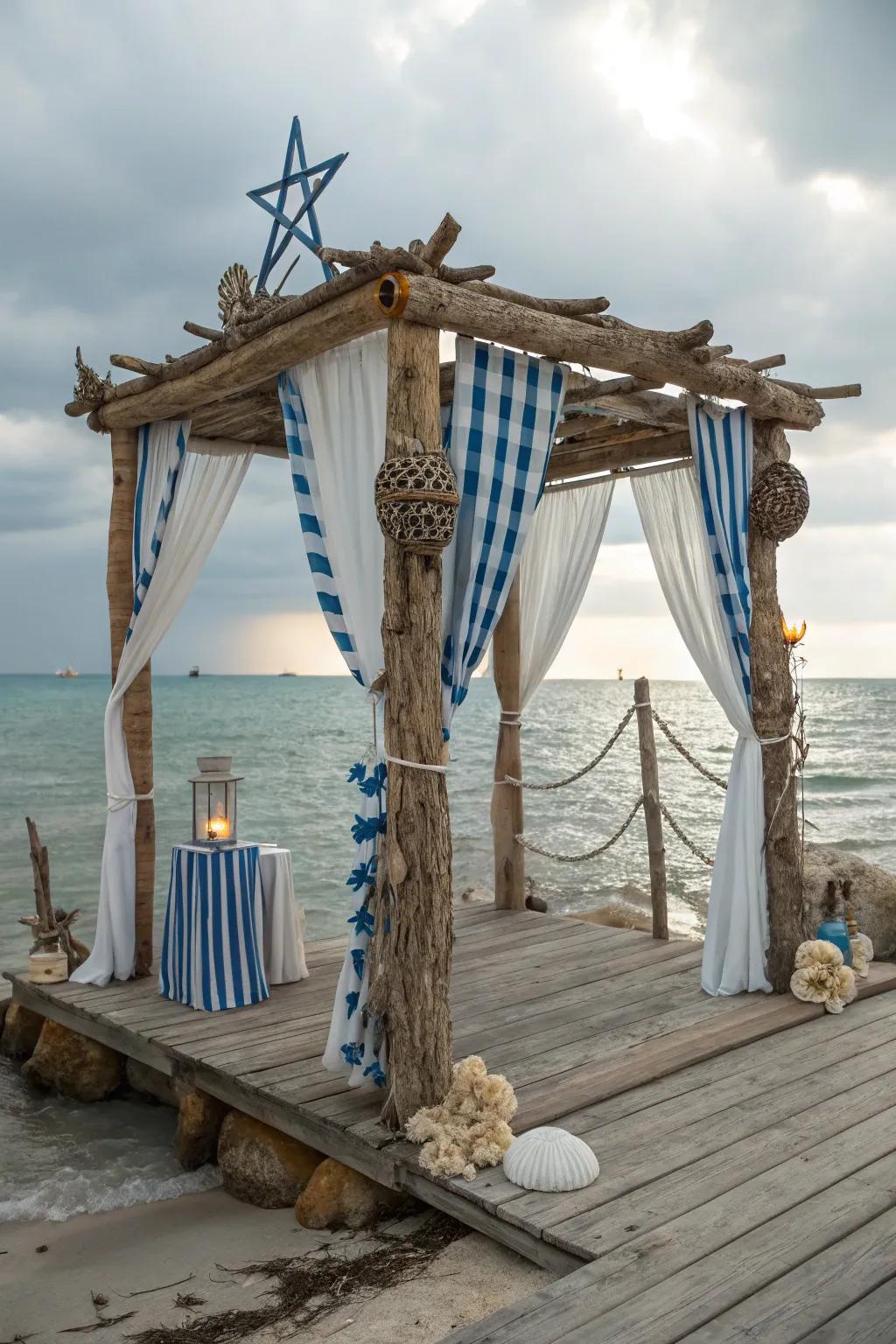 Enjoy a seaside escape with nautical elements in your dock gazebo.