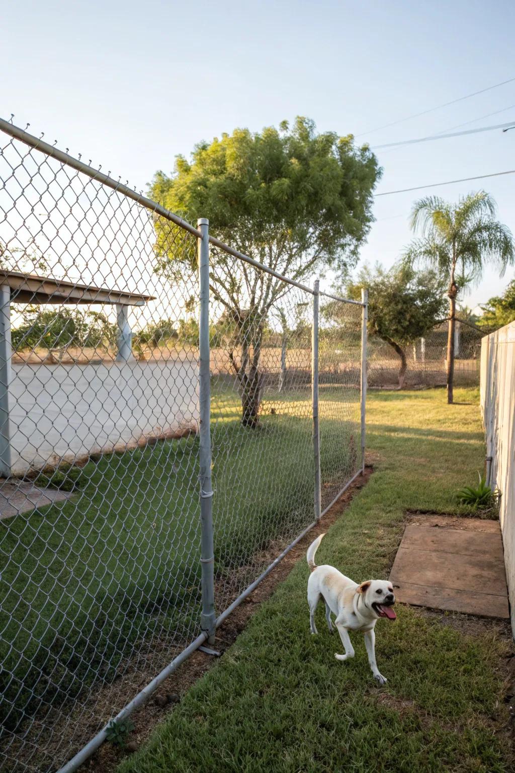 A straightforward chain-link fence offers practicality and security.