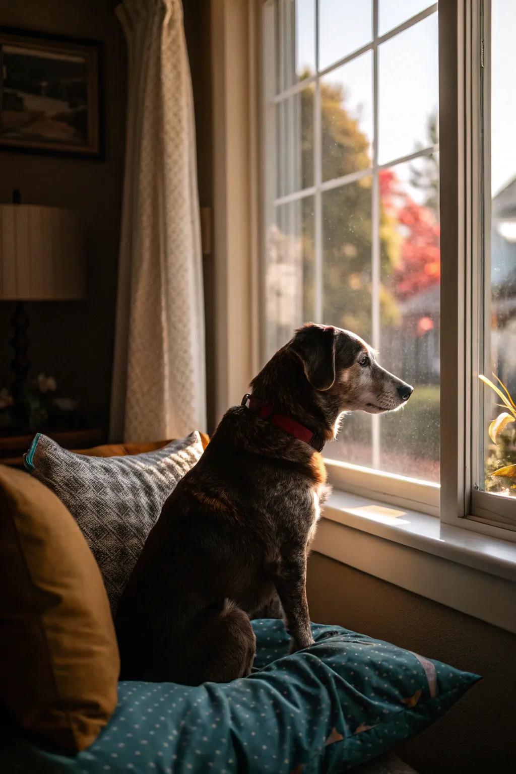 An inviting canine niche adjacent to the aperture, ideally suited for relishing the panorama and basking in sunlight.