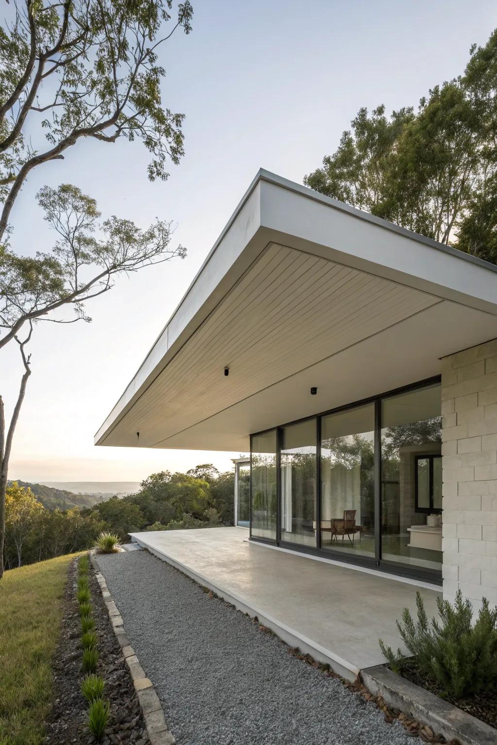 A minimalist simple level roof on a contemporary home.