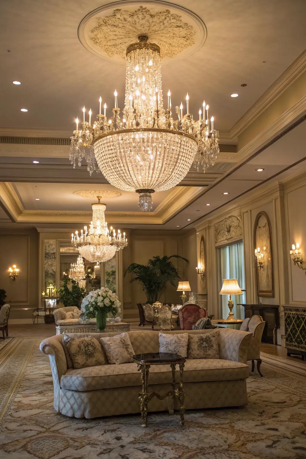 Striking lighting installations add flair and become a design centerpiece.