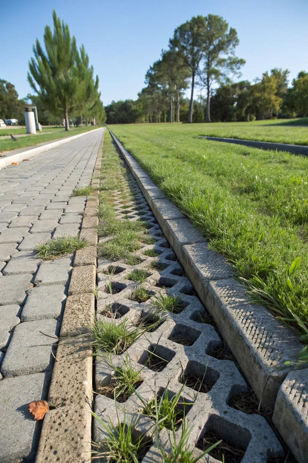 Turfstone pavers extend constancy and permeability in channel design.