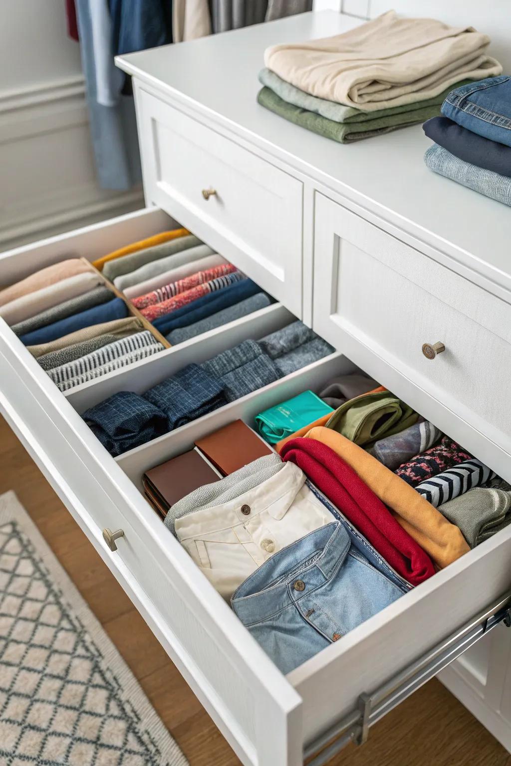 Efficient seasonal drawer use through rotation.