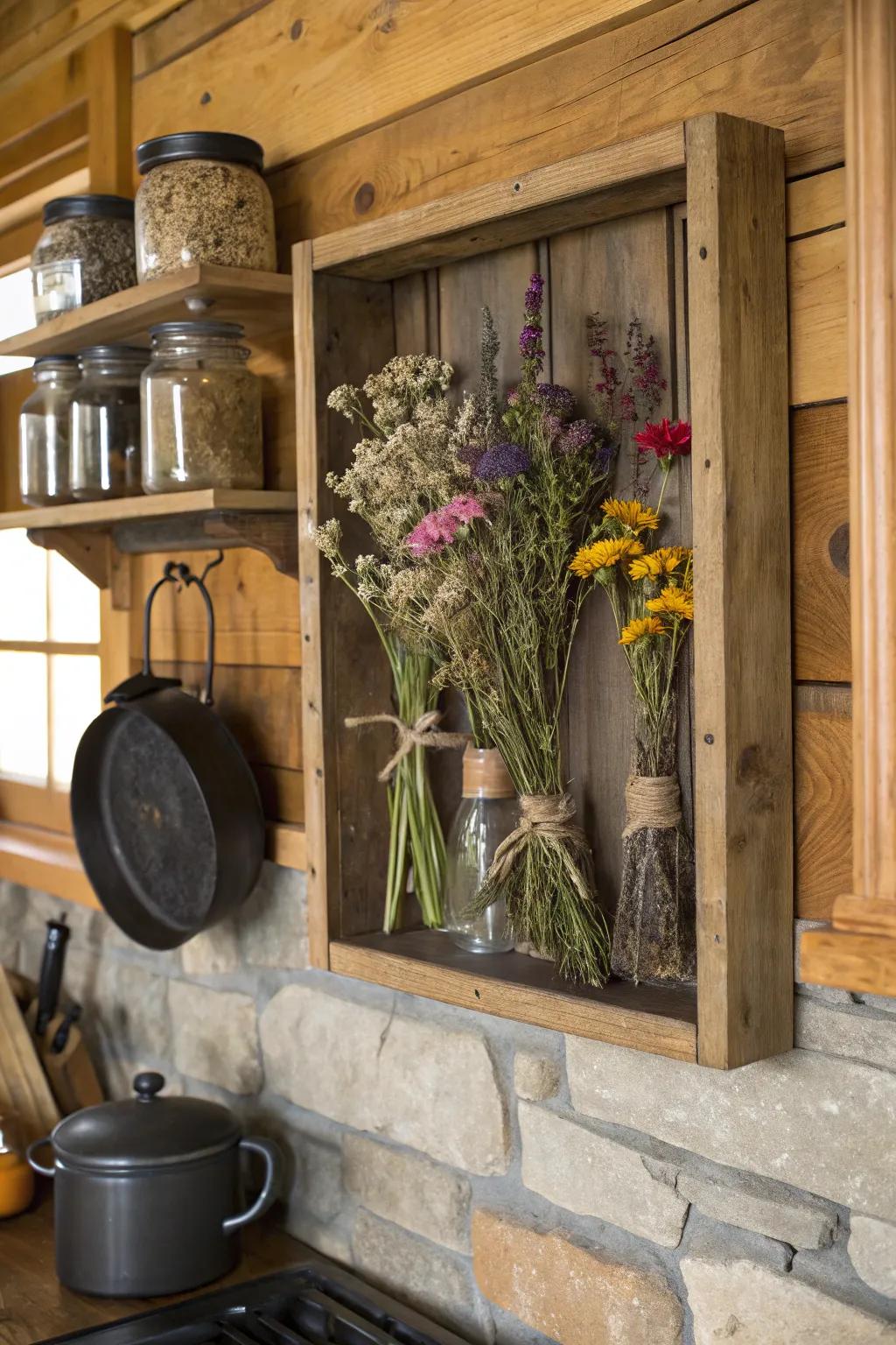 Bring the outdoors in through an herb-inspired display case.