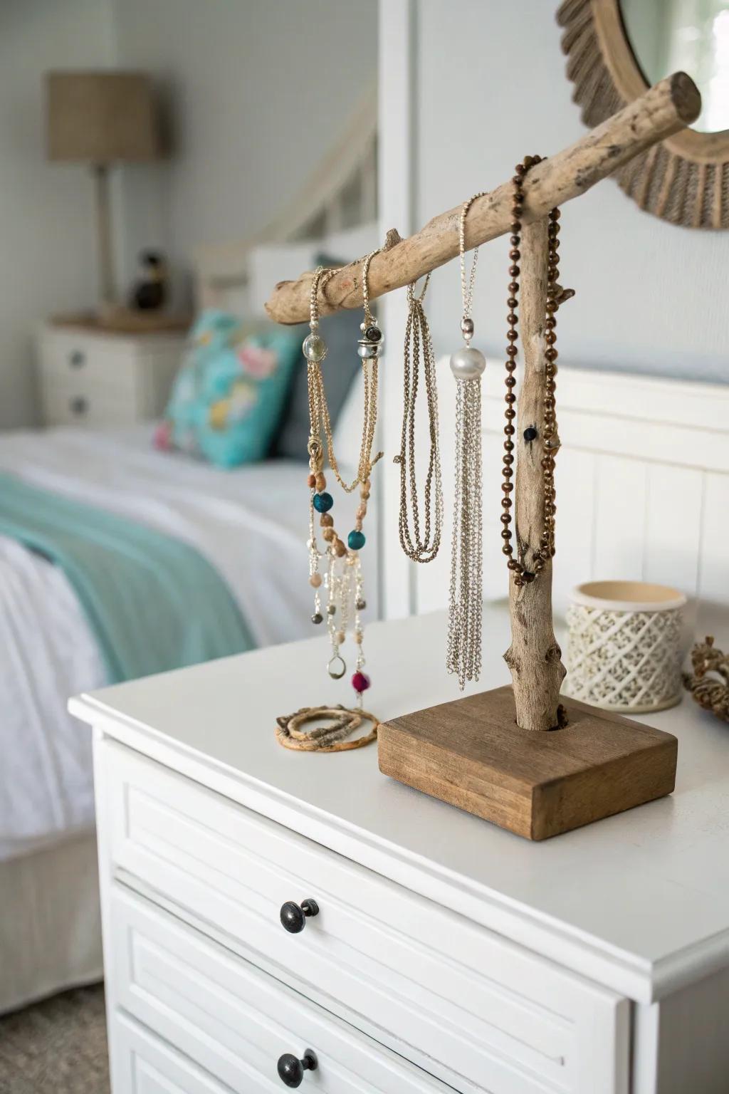 Organize your accessories with a seafaring wood adornment holder.