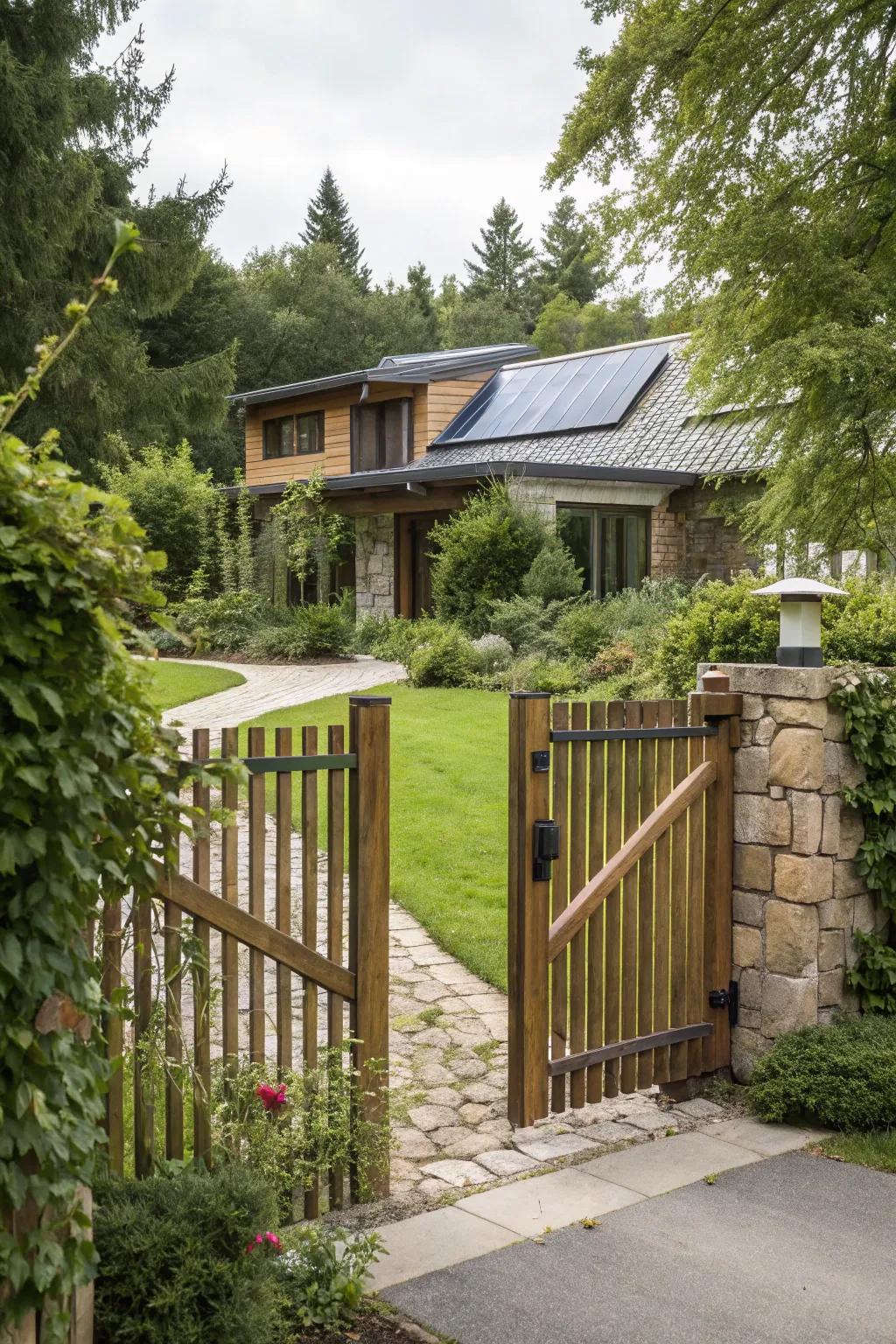 An eco-conscious gate that aligns with sustainable living principles.