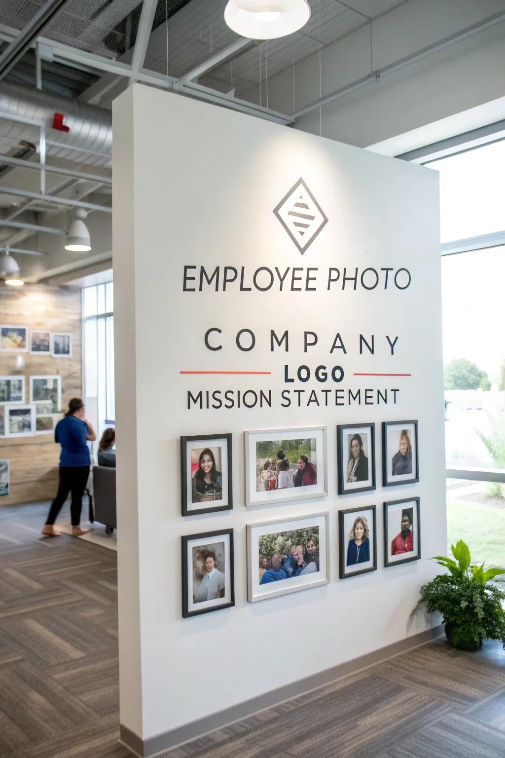 A photo display that reflects the company's cultural characteristics and shared ideals.