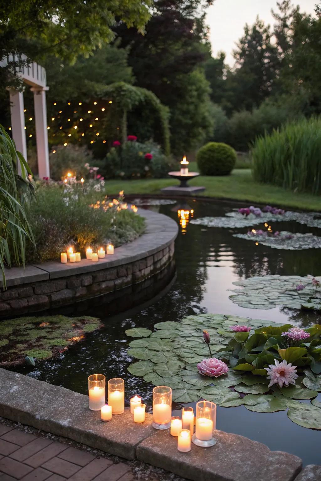 Floating candles contribute a serene, magical accent.