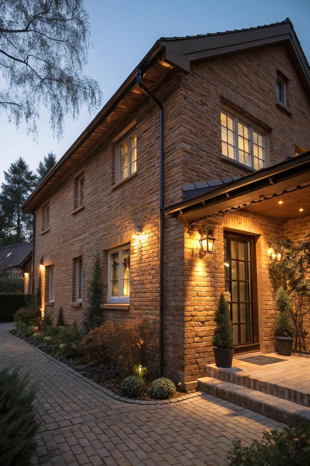 Outdoor lighting accentuates the beauty of your brick home.