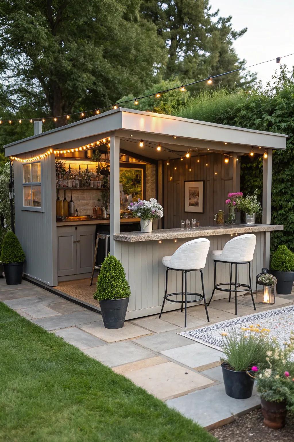 A bar spot transforms your shed into an entertainment nexus.