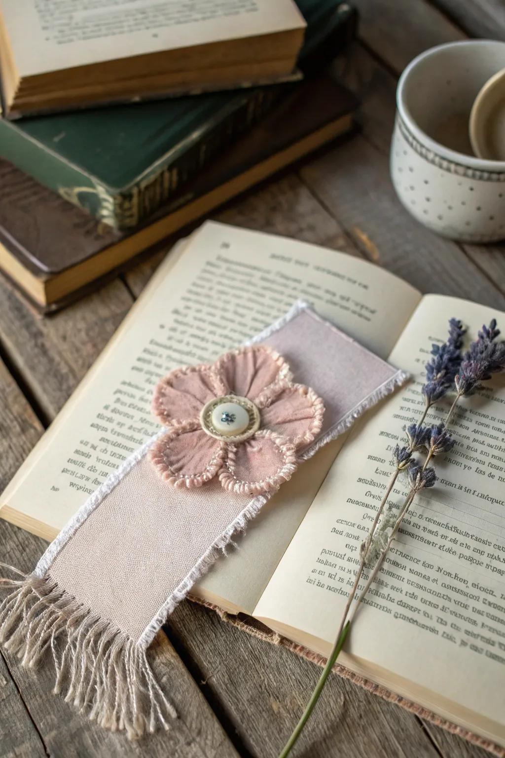 Elevate your reading experience with a touch of handcrafted elegance. 🌼📚 #MinimalistBoho #FabricFlowerBookmark