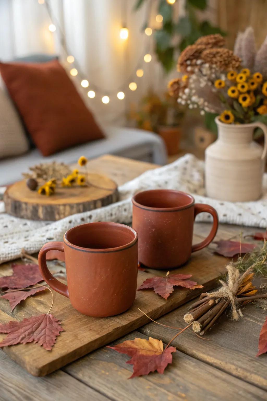 Textured baked clay cups with earthy appeal.
