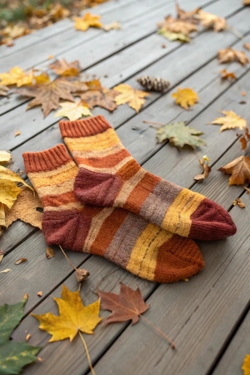 Comfort wool foot warmers to keep your feet snug during fall.