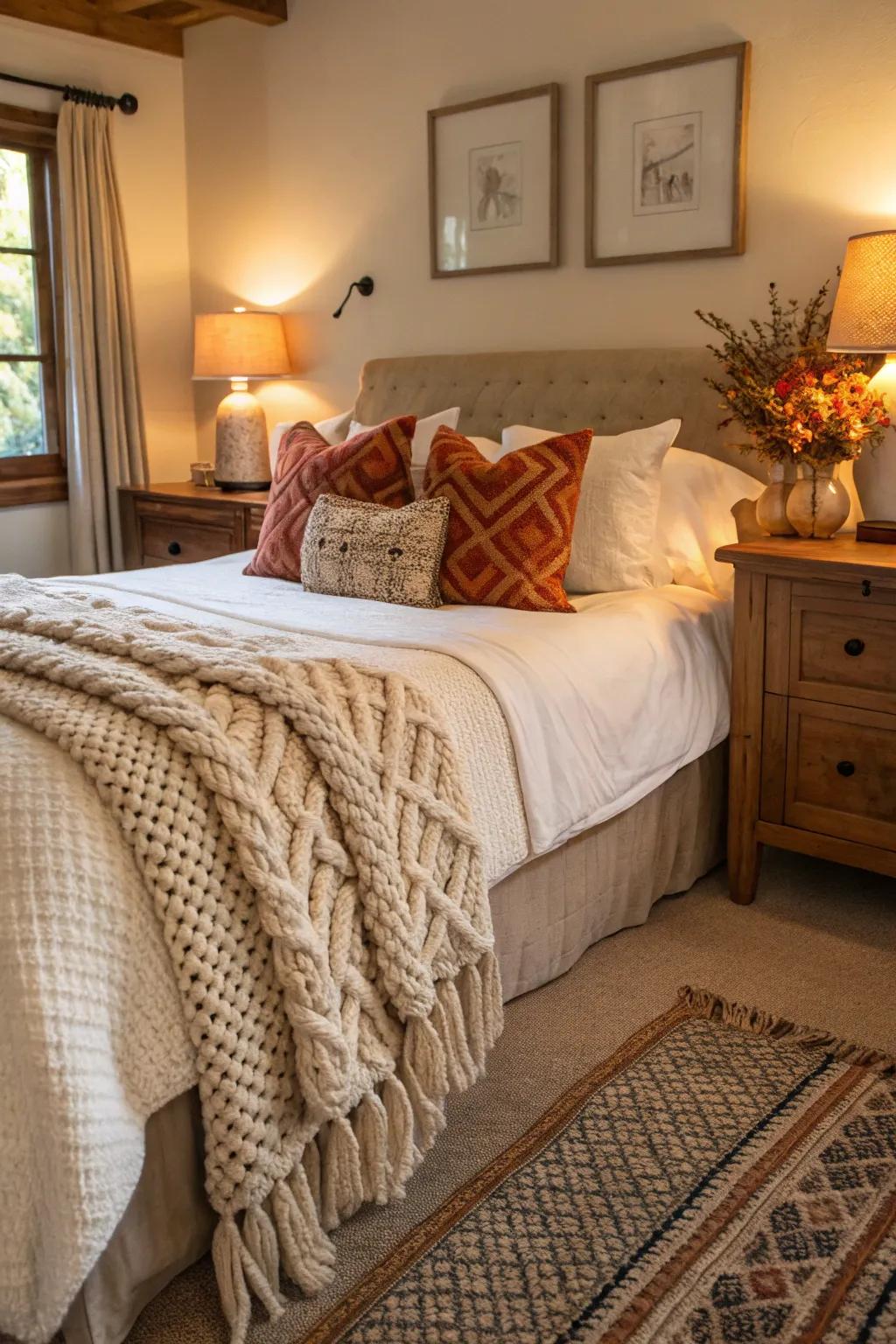 Chunky knits add texture and warmth to your bedding.