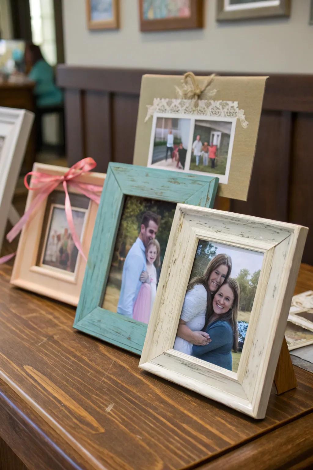 DIY crafted frames adding a personal note to familial portraits
