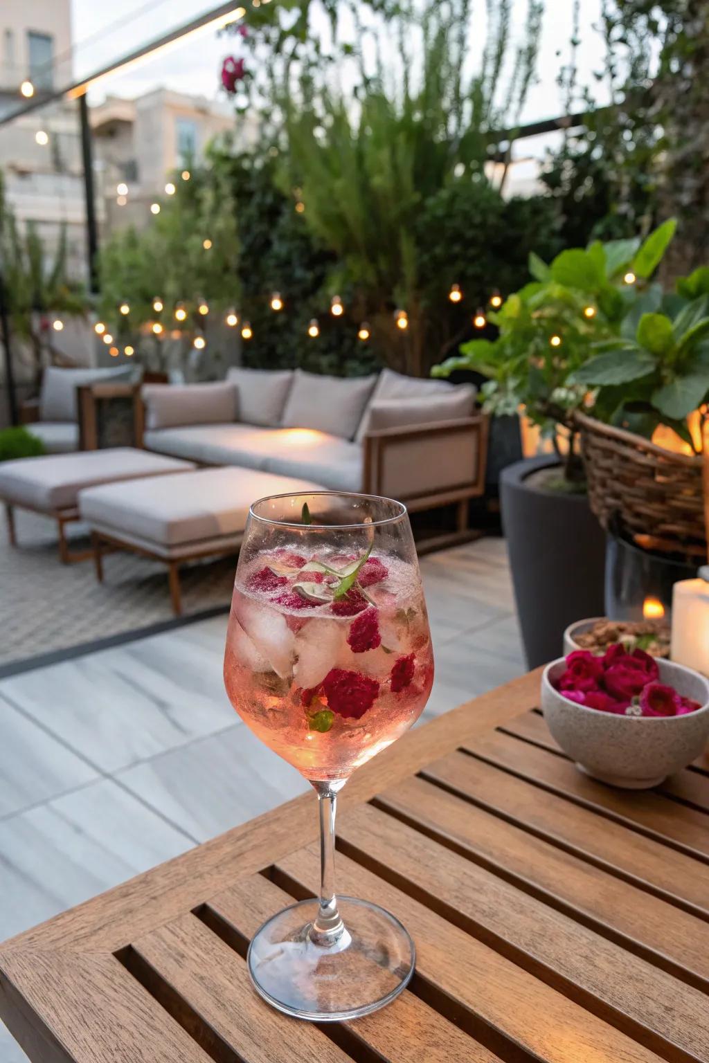Rose petal ice cubes for a romantic libation.