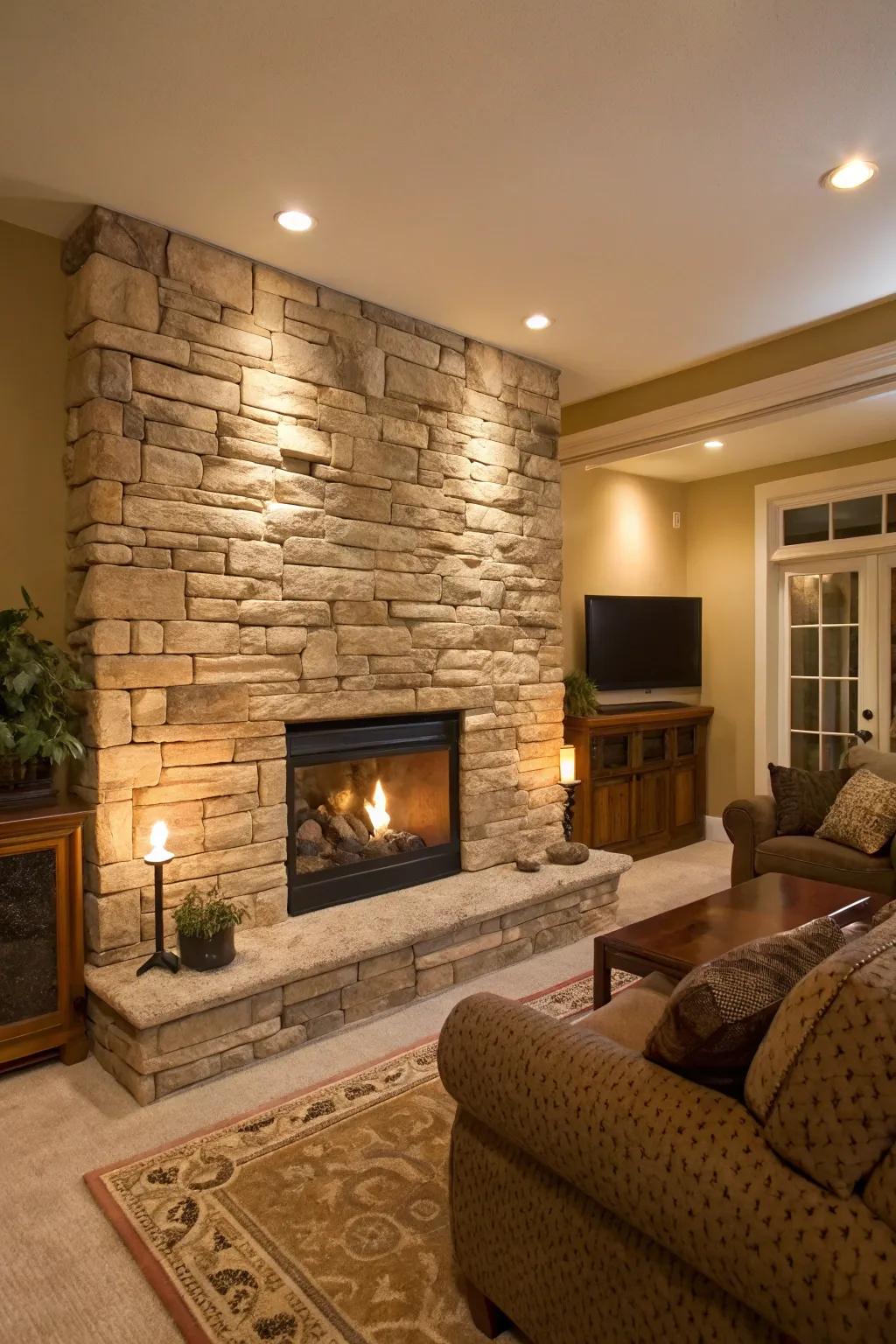 Stone cladding adds elegance and sophistication.