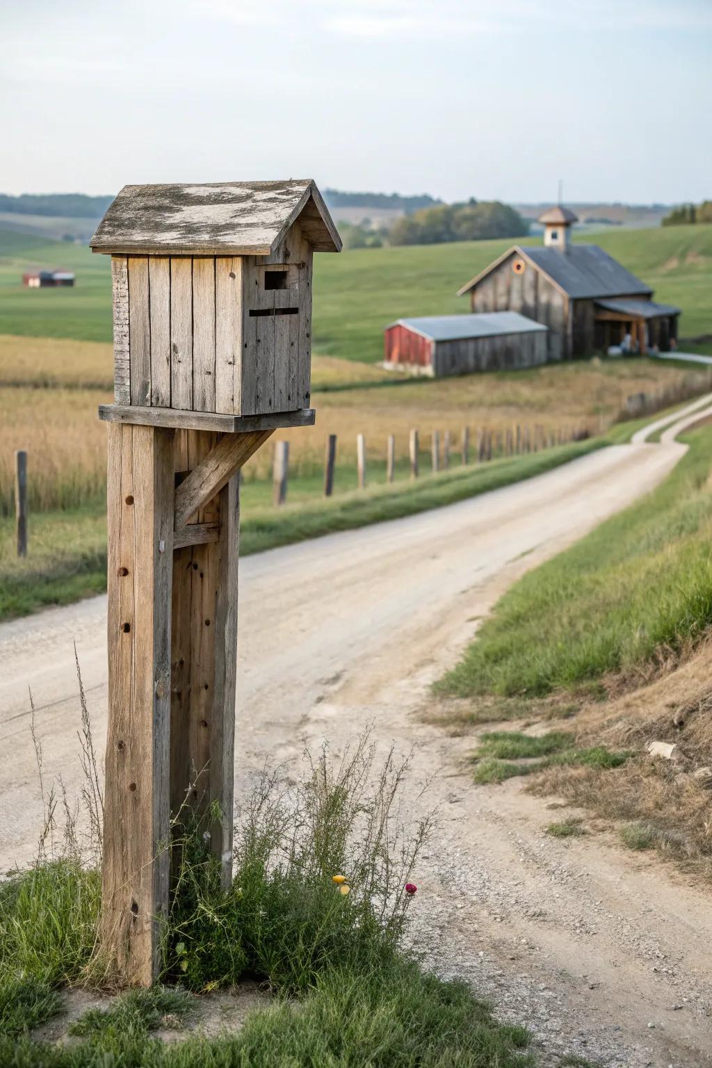 Repurposed barn wood lends character and sustainability to this mailbox.