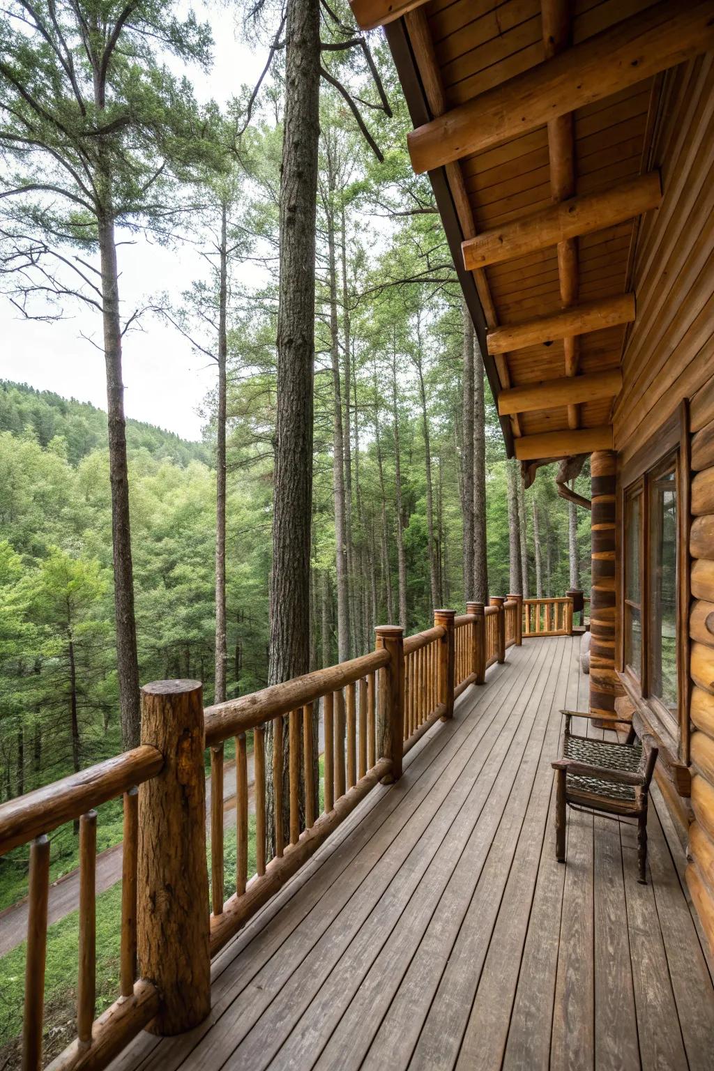 Woodland retreat: Log cabin inspired balustrades.