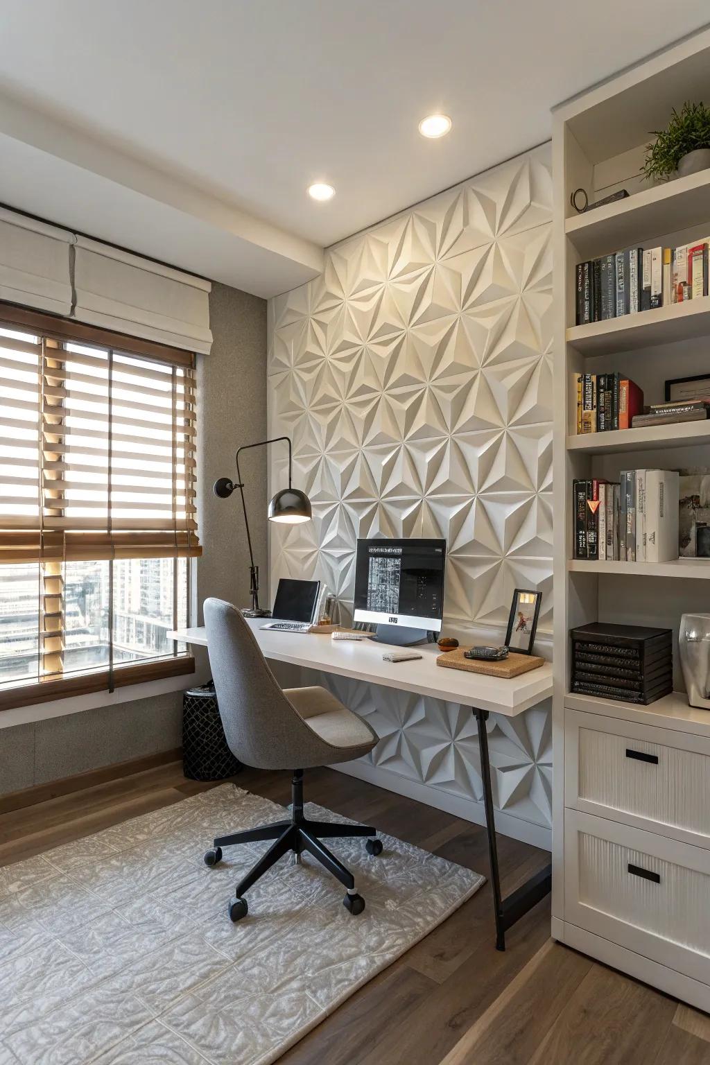 3D structures inject dimension and style into this home office.