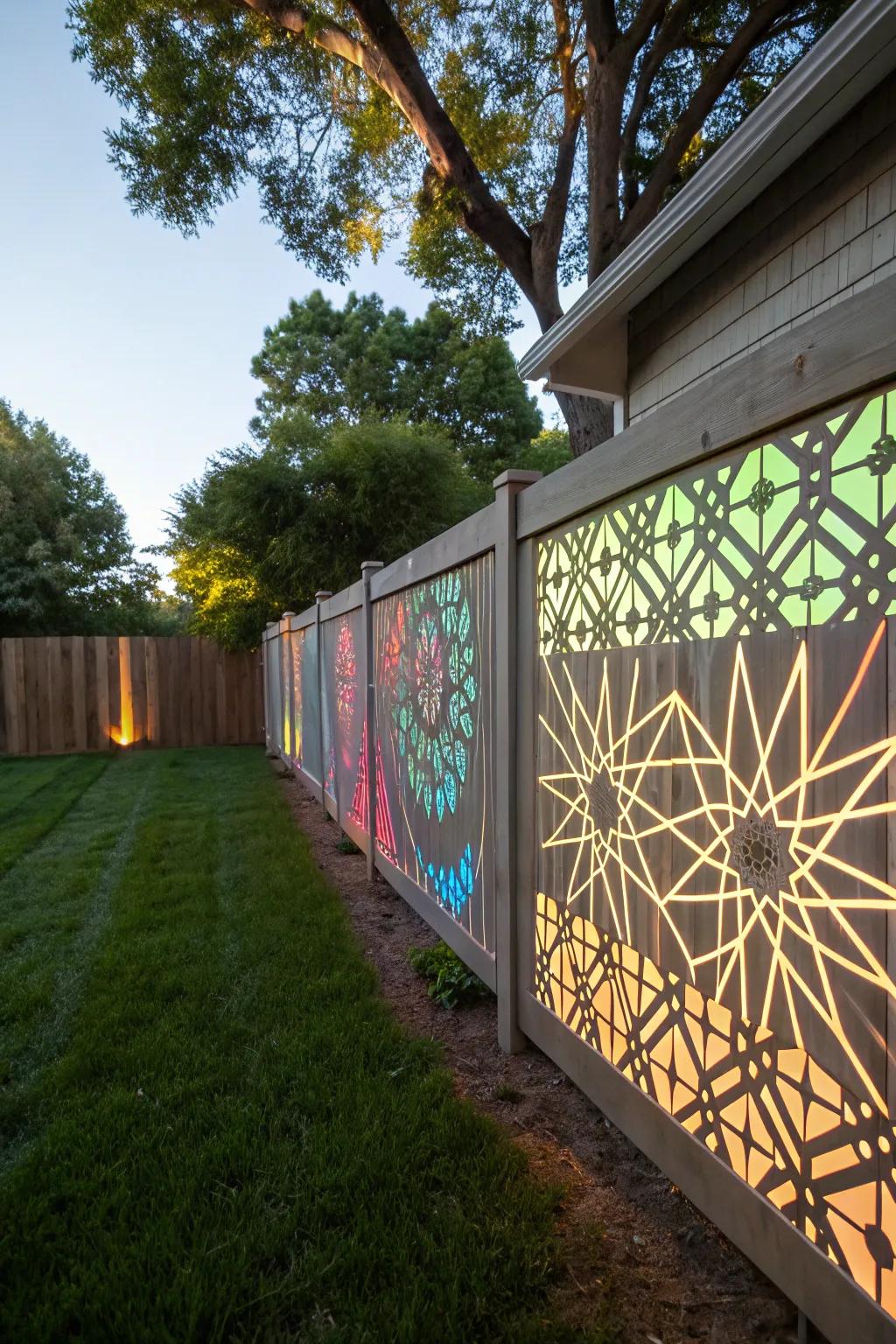 Geometric patterns add an artistic flair to your fence lighting.