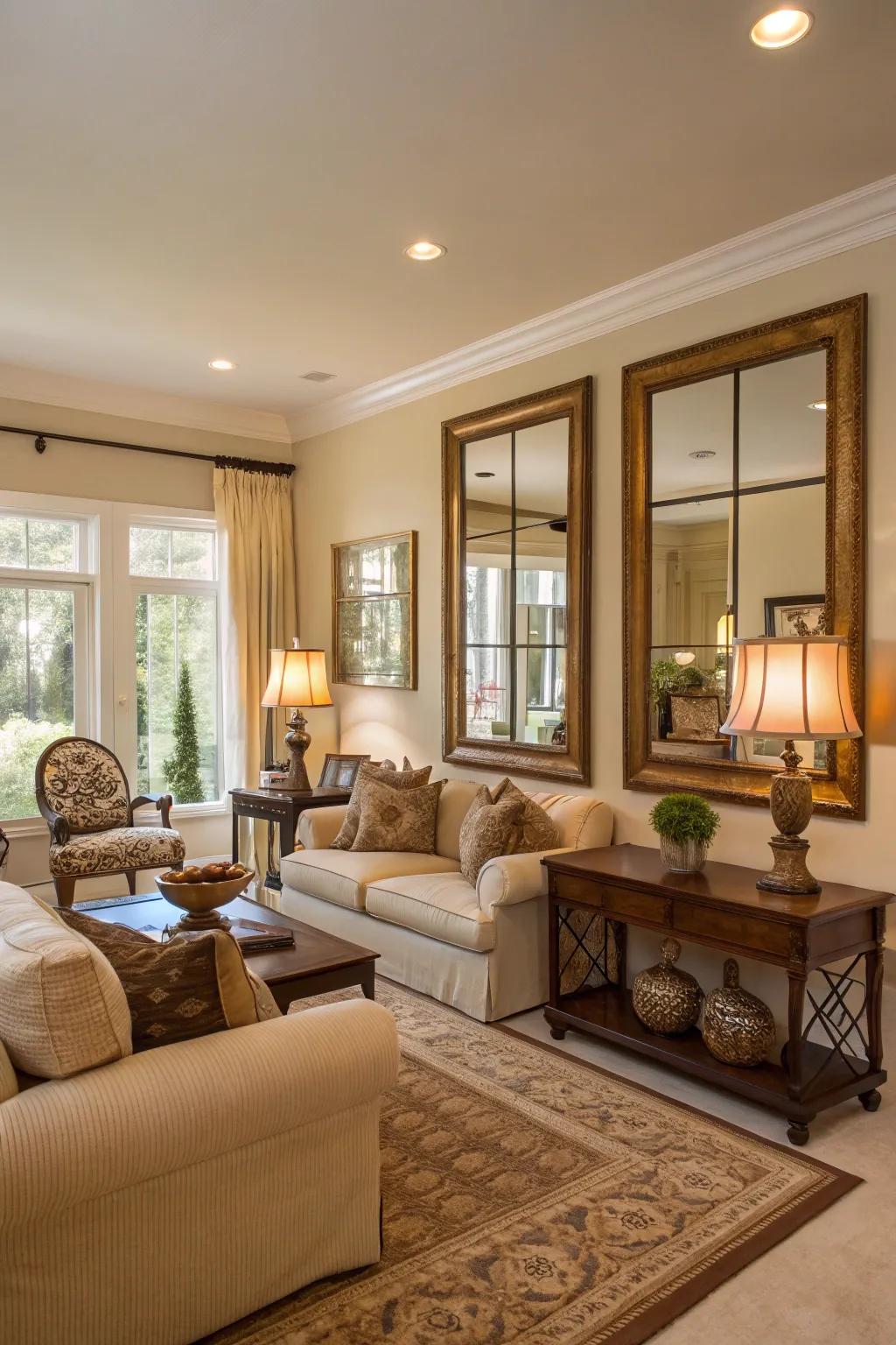 Thoughtful mirror placement enhances light and space.