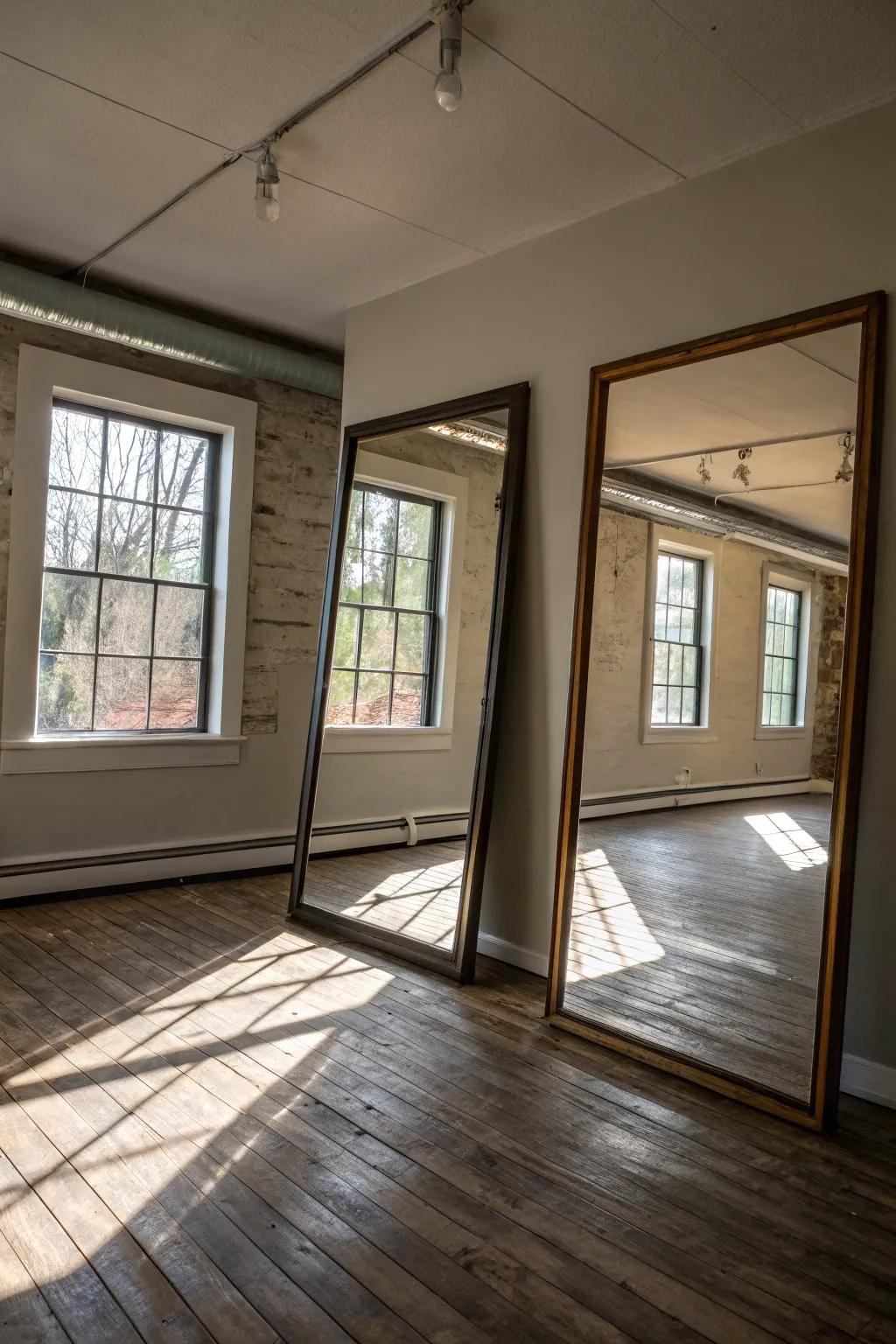 Reflective surfaces amplify light in the cellar.