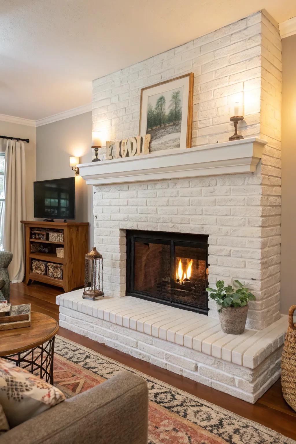 Revitalize your space with a freshly painted brick fireplace.