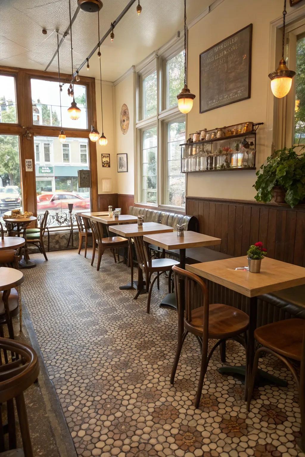 Add whimsy with a unique metal coin floor.