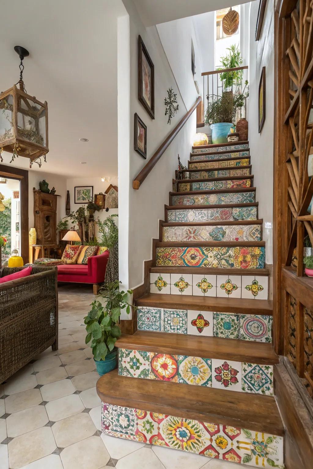 Tiled uprights transform your staircase into a colorful piece of art.