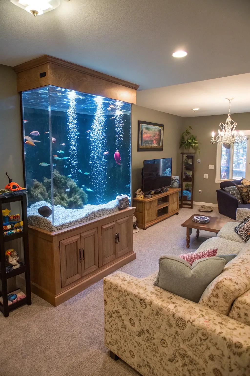 Interactive elements bring a dynamic and playful vibe to fish tanks.