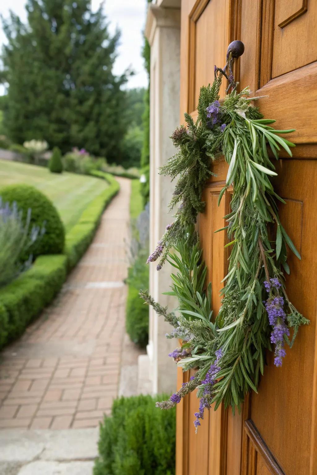 Craft a fragrant welcome using an herb-infused garland.
