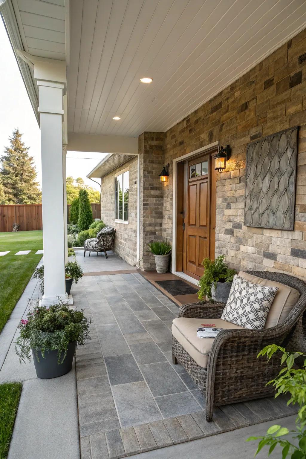 Splitface tiles offer a textured and contemporary aesthetic.