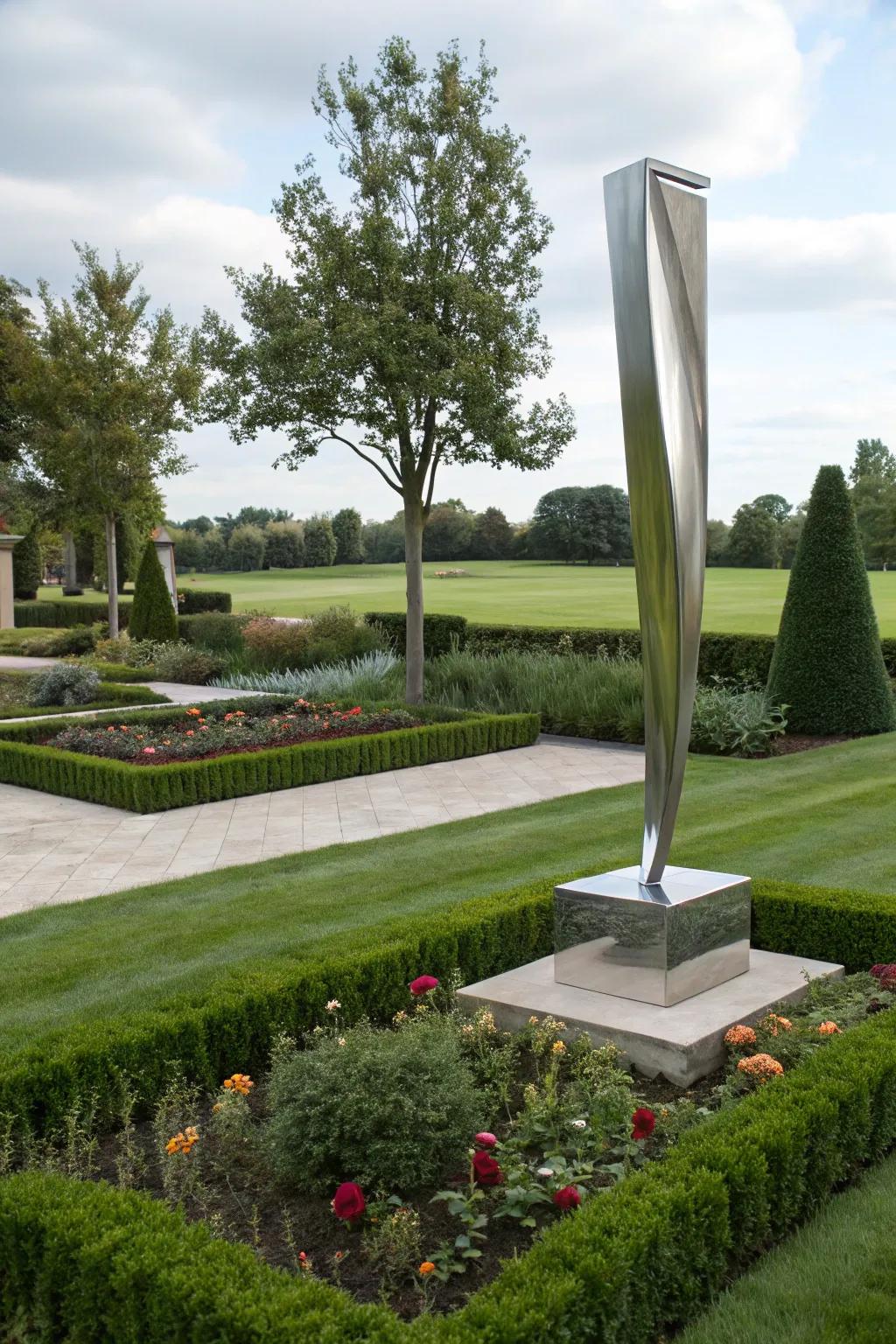 A contemporary sculpture infusing artistic flair into a garden nook.